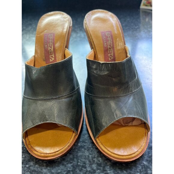 Vtg Effezeta Vigevano  Made In Italy Slide On Wooden High Heels Shoes Deep Teal - Picture 3 of 10